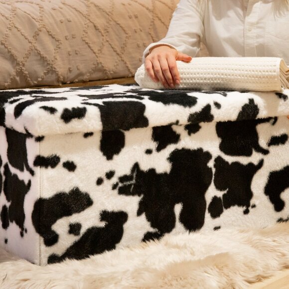 Go-Poufs Knock-Down Rectangular Faux Cowhide Storage Ottoman | 30"x15"x15" - Picture 8 of 8